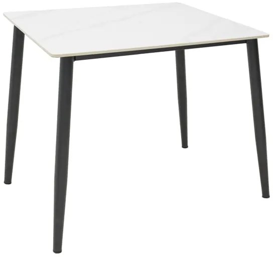 Τραπέζι Gustas Ι pakoworld λευκό μαρμάρου sintered stone-μαύρο μέταλλο 80x80x76εκ