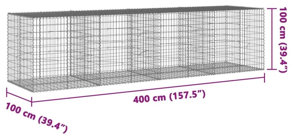 Συρματοκιβώτιο με Κάλυμμα 400x100x100εκ από Γαλβανισμένο Χάλυβα - Ασήμι