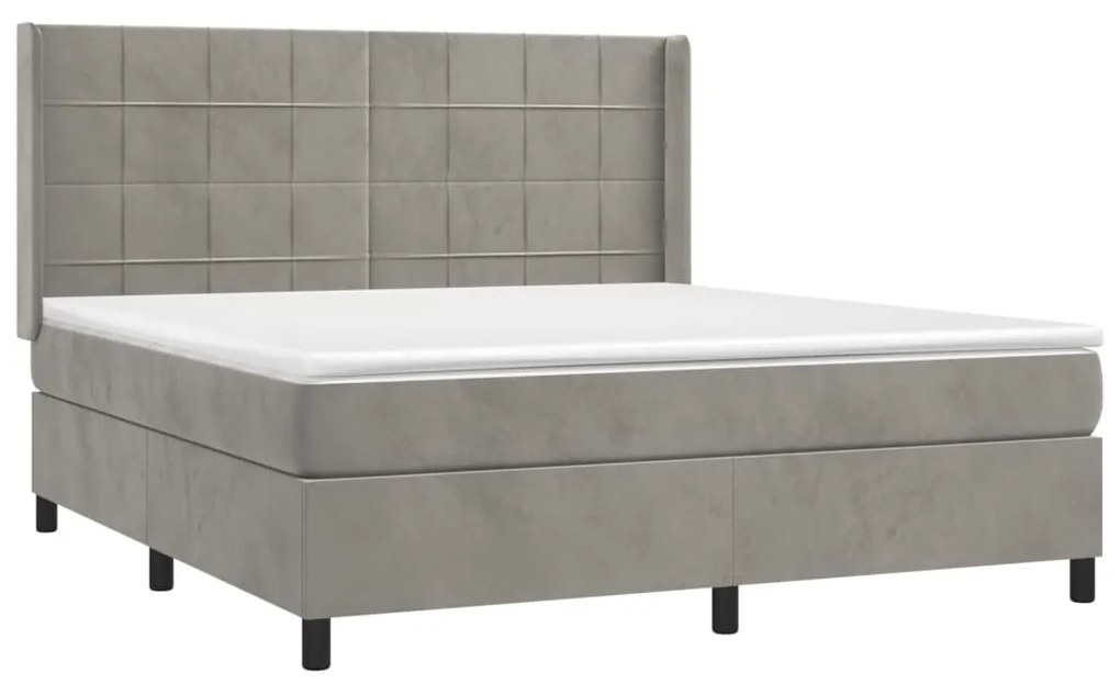 vidaXL Κρεβάτι Boxspring με Στρώμα Ανοιχτό Γκρι 180x200 εκ. Βελούδινο