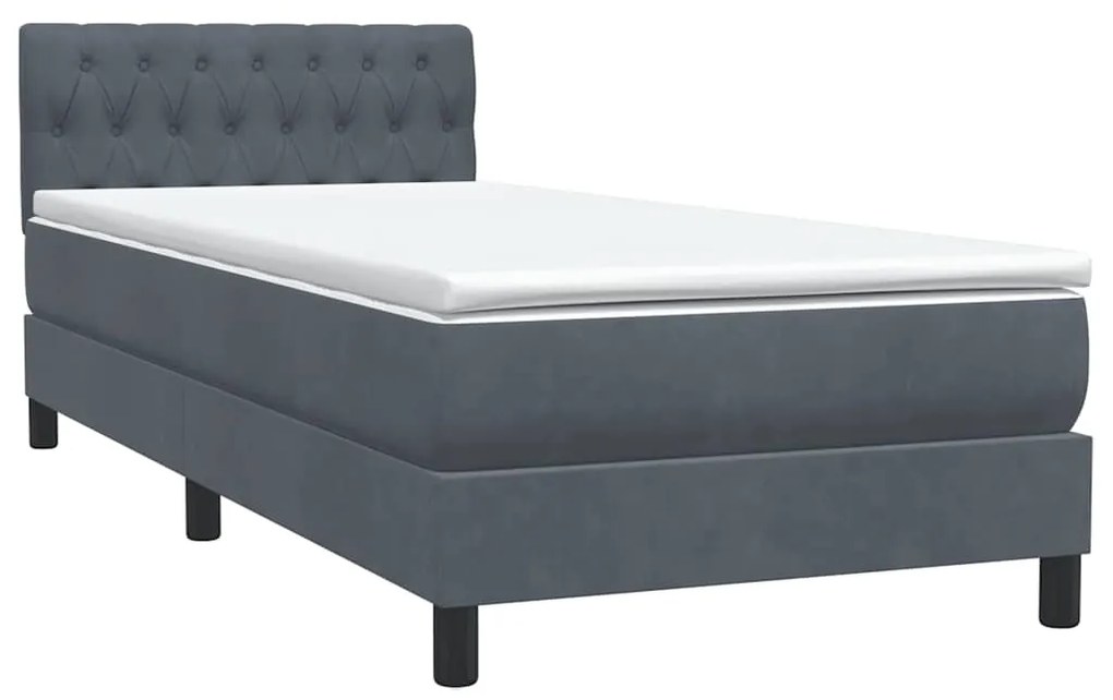 vidaXL Κρεβάτι Boxspring με Στρώμα Σκούρο Γκρι 90x210 εκ. Βελούδινο