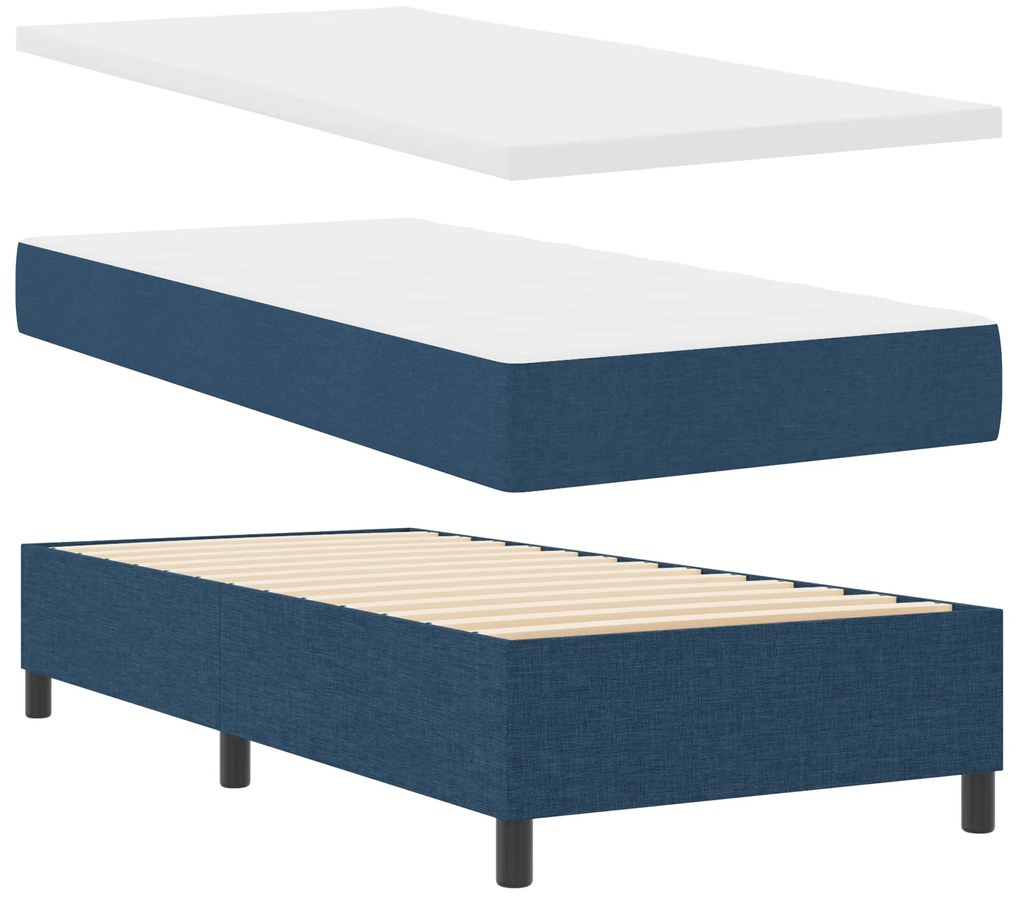 vidaXL Κρεβάτι Box Spring με Στρώμα & LED Μπλε 90x190 εκ. Ύφασμα