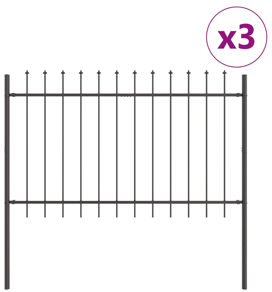 vidaXL Φράχτης κήπου με αιχμητή κορυφή, γκρι, 5,1x0,8 μ, από χάλυβα