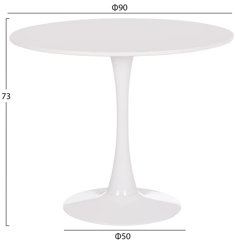 Τραπέζι BROLIN Στρόγγυλο MDF TOP & Βάση Μεταλλική Λευκό Φ90x73Υεκ 90x90x73 εκ.