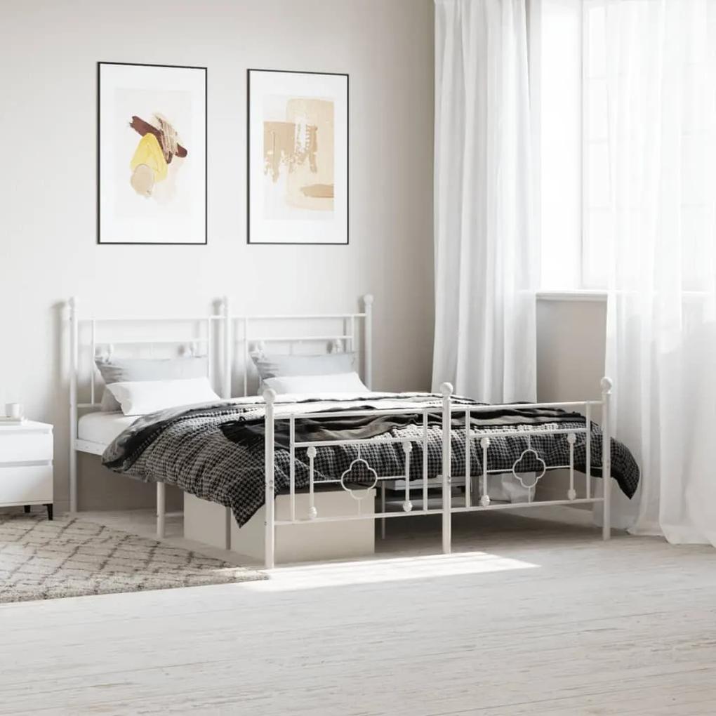 Πλαίσιο Κρεβατιού με Κεφαλάρι&amp;Ποδαρικό Λευκό 160x200εκ. Μέταλλο