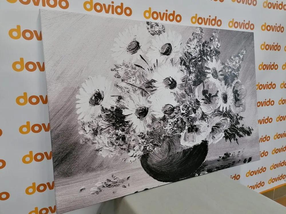 Εικόνα ελαιογραφία με καλοκαιρινά λουλούδια σε μαύρο & άσπρο - 120x80