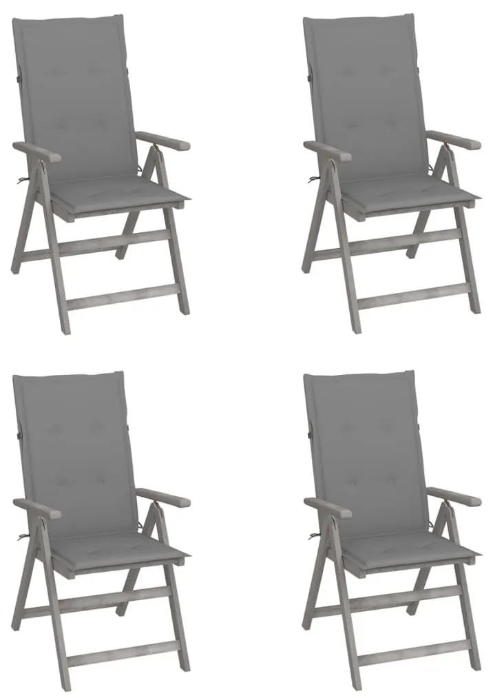 Καρέκλες Κήπου Ανακλινόμενες 4 τεμ. Ξύλο Ακακίας με Μαξιλάρια - Γκρι