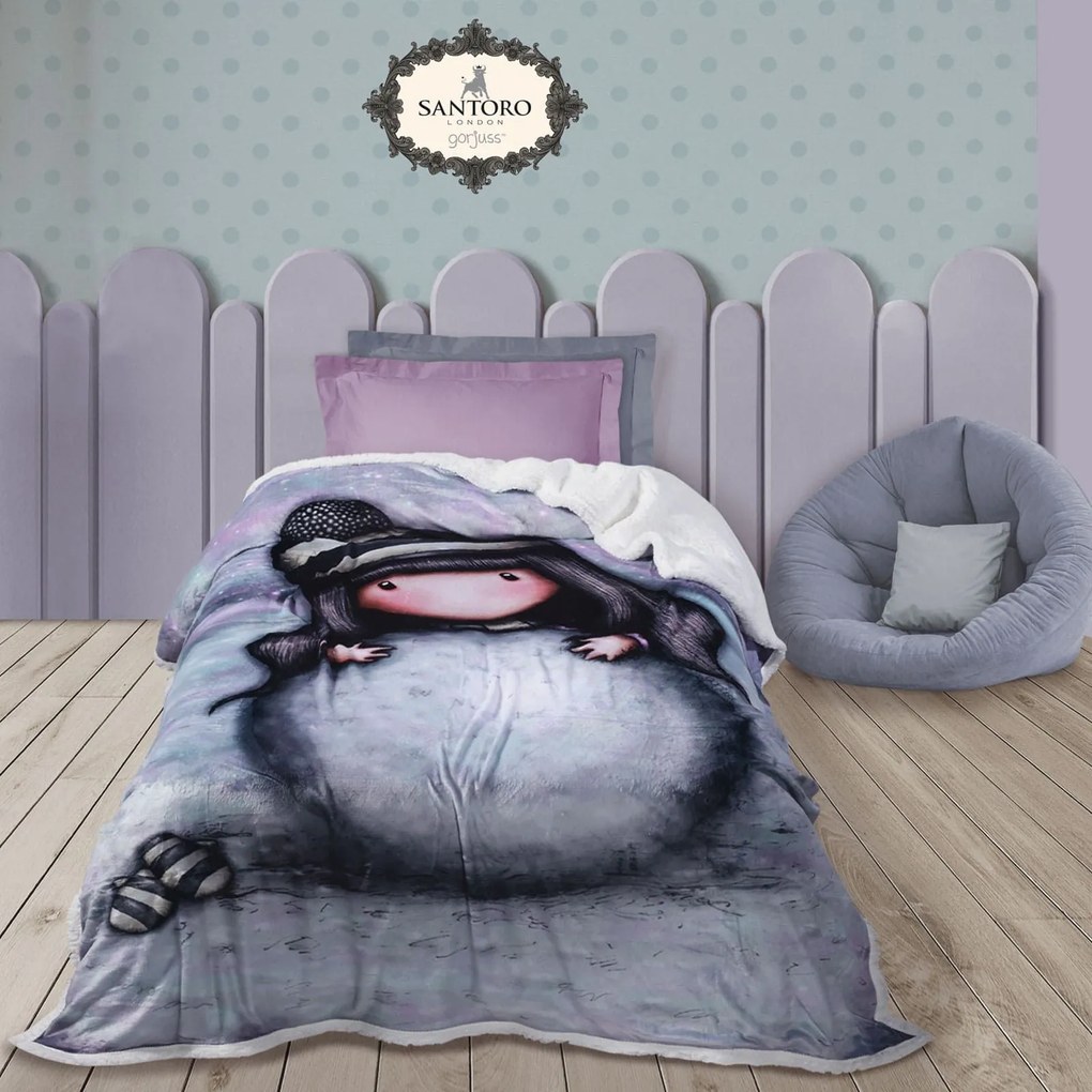 Κουβέρτα Παιδική 5033 Fleece Sherpa Santoro Gorjuss- The Shnow Girl Grey Das Home Μονό 160x220cm Πολυέστερ