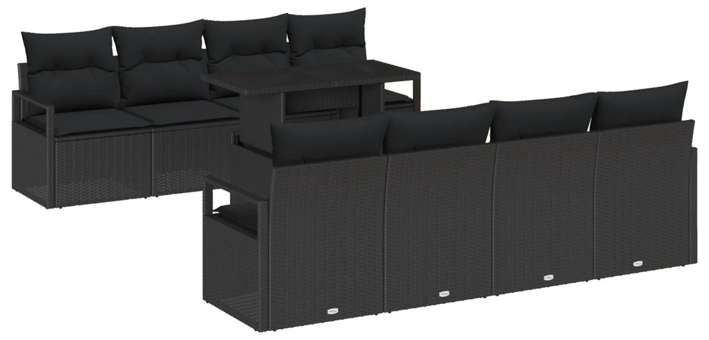 vidaXL 9 Τεμαχίων Σετ Καναπέ Κήπου με Μαξιλάρια Μαύρο Poly Rattan