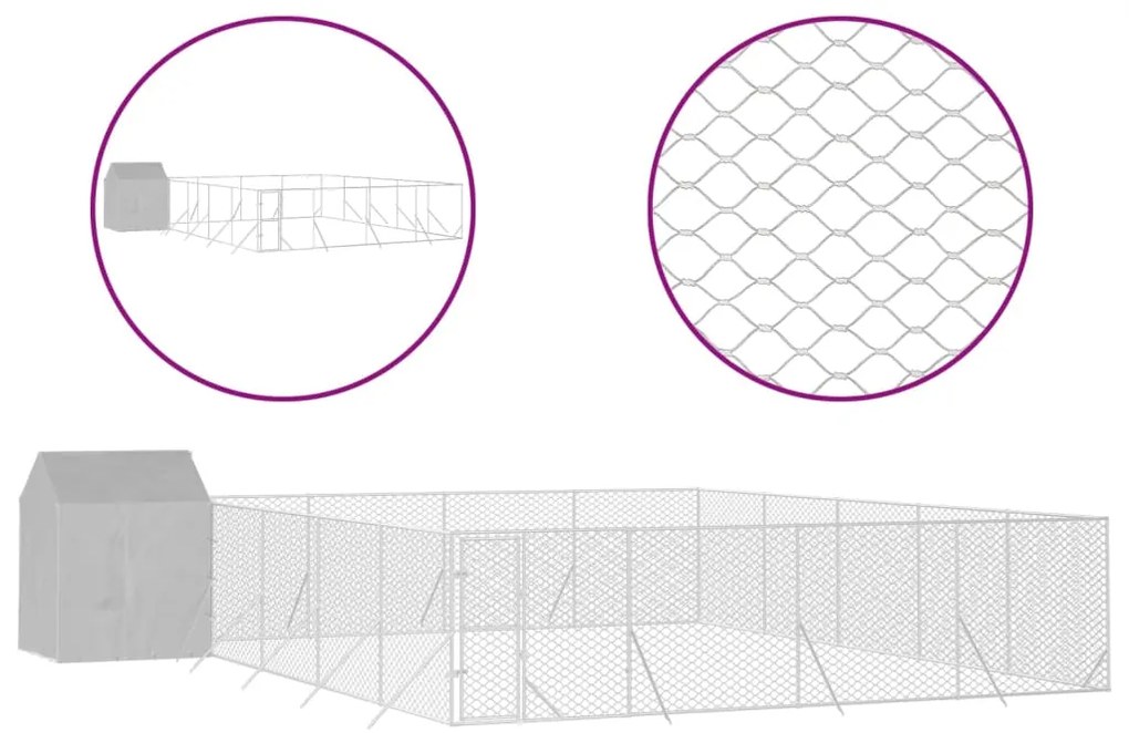 vidaXL Κλουβί Σκύλου Εξ. Χώρου με Οροφή Ασημί 10x10x2,5 μ Γαλβ. Ατσάλι