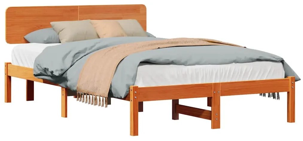 vidaXL Σκελετός Κρεβατιού Κερωτό καφέ 135 x 190 cm Μασίφ ξύλο πεύκου