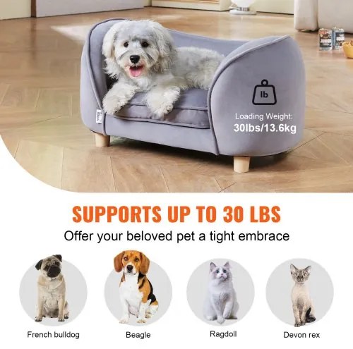 VEVOR Pet Sofa, Dog Couch for Small Dogs and Cats, Soft Velvety Dog Sofa Bed, 66 lbs Loading Cat Sofa, Dark Grey