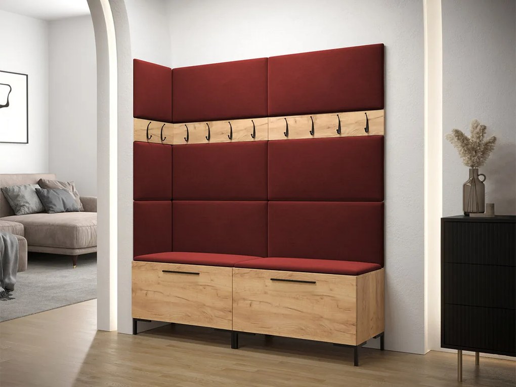 Σετ διαδρόμου Hartford F104, 196x168x46cm, Craft δρυς, Κόκκινο, Πλαστικοποιημένη μοριοσανίδα, Ταπισερί, Τοίχου, Εντοιχισμένη | Epipla1.gr