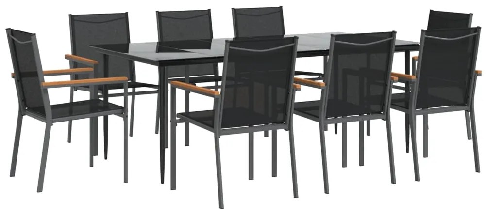 vidaXL Σετ Τραπεζαρίας Κήπου 9 Τεμαχίων Μαύρο Textilene & Ατσάλι