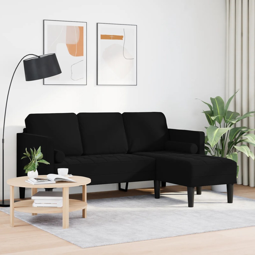 vidaXL Καναπές 3 Θέσεων με Chaise L-shaped Μαύρος 160 εκ Βελούδο