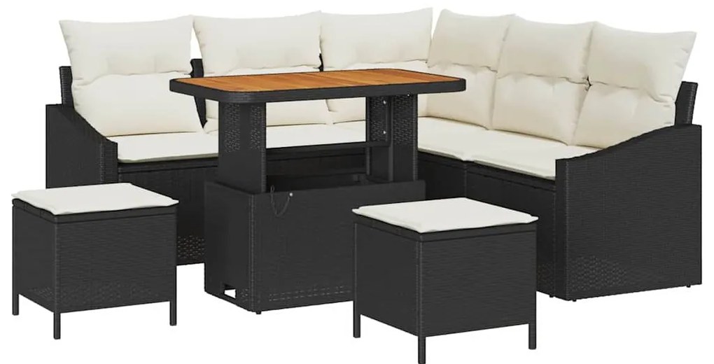 vidaXL Σετ Καναπέ Κήπου με μαξιλάρι 8 pcs Μαύρο, Κρέμα 90 x 55 x 71 cm