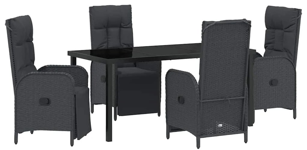 vidaXL Σέτ φαγητού για κήπο με μαξιλάρι 5 pcs Μαύρο συνθετικό ρατάν