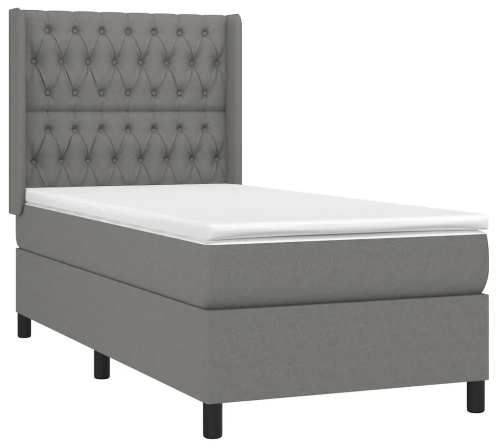 ΚΡΕΒΑΤΙ BOXSPRING ΜΕ ΣΤΡΩΜΑ &amp; LED ΣΚ.ΓΚΡΙ 90X200 ΕΚ. ΥΦΑΣΜΑΤΙΝΟ 3138526