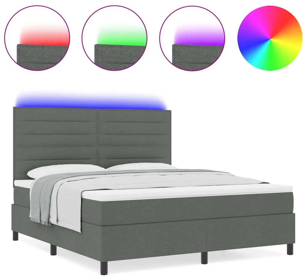 vidaXL Κρεβάτι με ελατήρια και στρώμα από την με LED σε σκούρο γκρι, 160 x 200εκ, υφασμάτινο