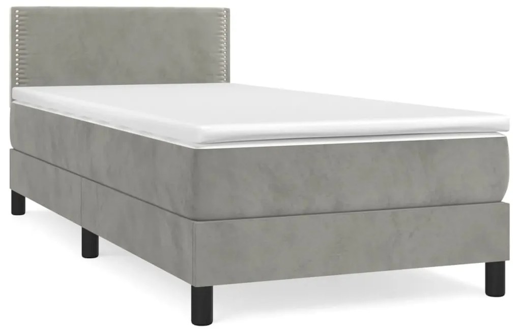 Κρεβάτι Boxspring με Στρώμα Ανοιχτό Γκρι 90x200 εκ. Βελούδινο - Γκρι