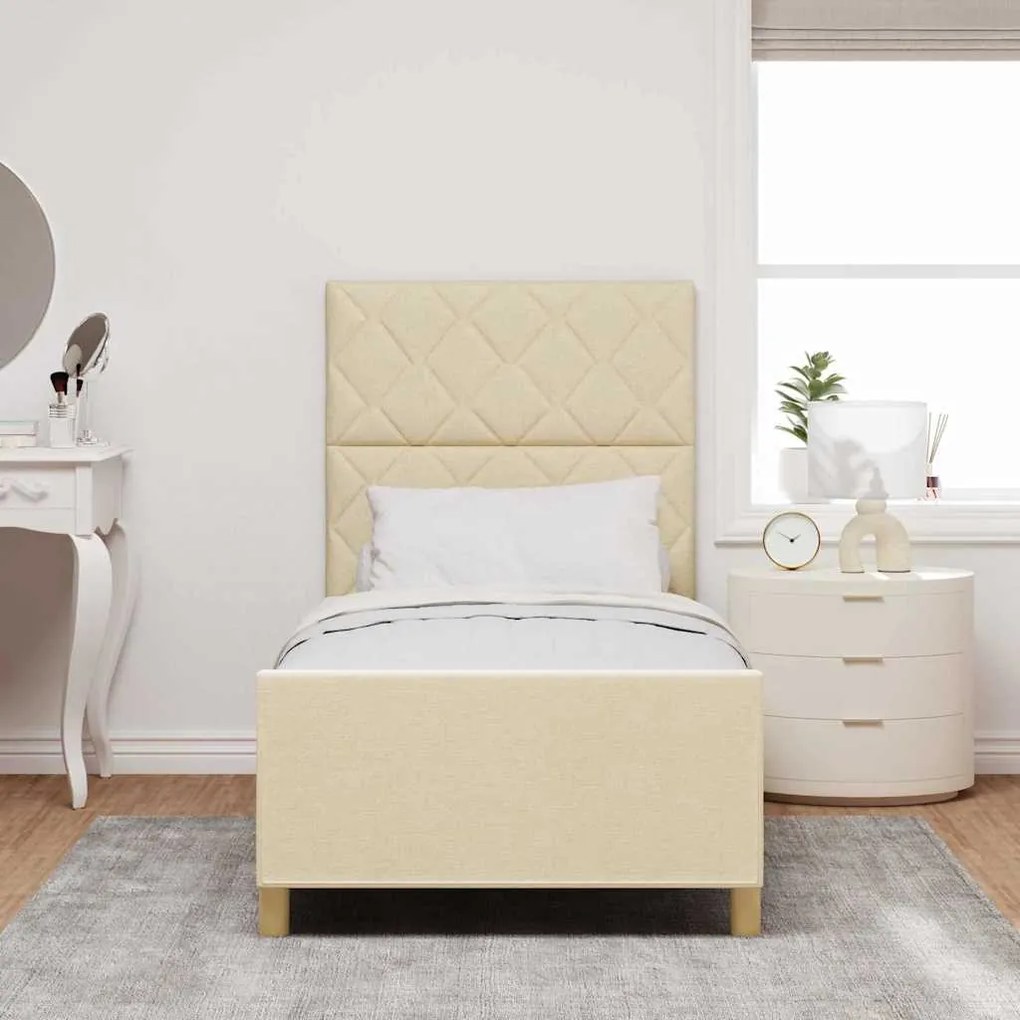 vidaXL Σκελετός Κρεβατιού με κεφαλάρι Κρεμ 90 x 200 cm ύφασμα