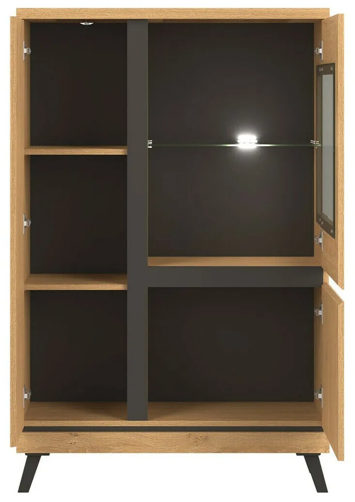 Βιτρίνα Orlando AH103, Δρυς, Μαύρο, Με πόρτες, 145x92x39cm, 49 kg | Epipla1.gr