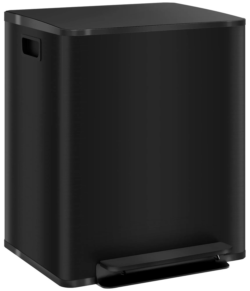 Κάδος απορριμμάτων HOMCOM με 2x25L διαμερίσματα, καπάκι Soft-Close, ανθεκτικό σε δακτυλικά αποτυπώματα, ανοξείδωτο ατσάλι, μαύρο