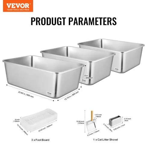 VEVOR 8 in Deep Cat Litter Box Odor-Free Litter Box with Filtering Foot Board