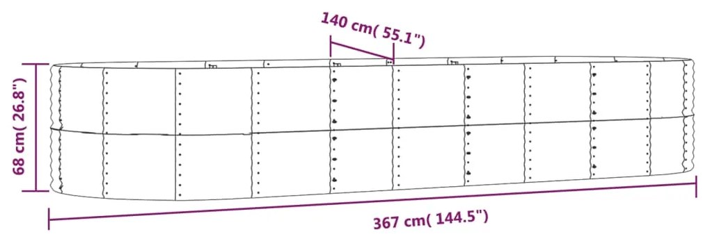 vidaXL Ζαρντινιέρα Καφέ 367x140x68 εκ. Ατσάλι με Ηλεκτρ. Βαφή Πούδρας