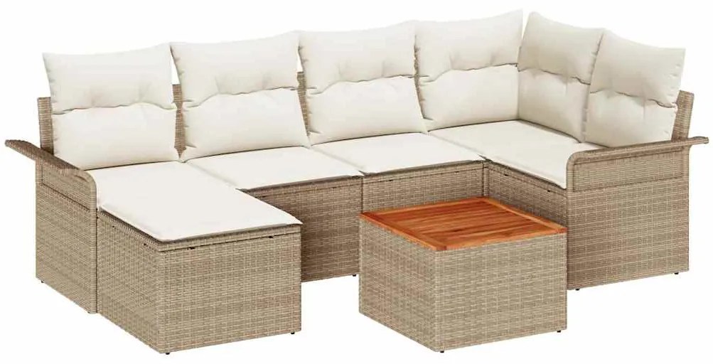 vidaXL Σετ Καναπέ Κήπου 7 pcs Μπεζ Πολυ ράταν