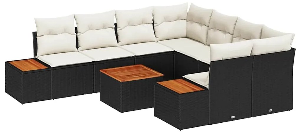 vidaXL Σετ Καναπέ Κήπου με μαξιλάρι 9 pcs Μαύρο Πολυ ράταν