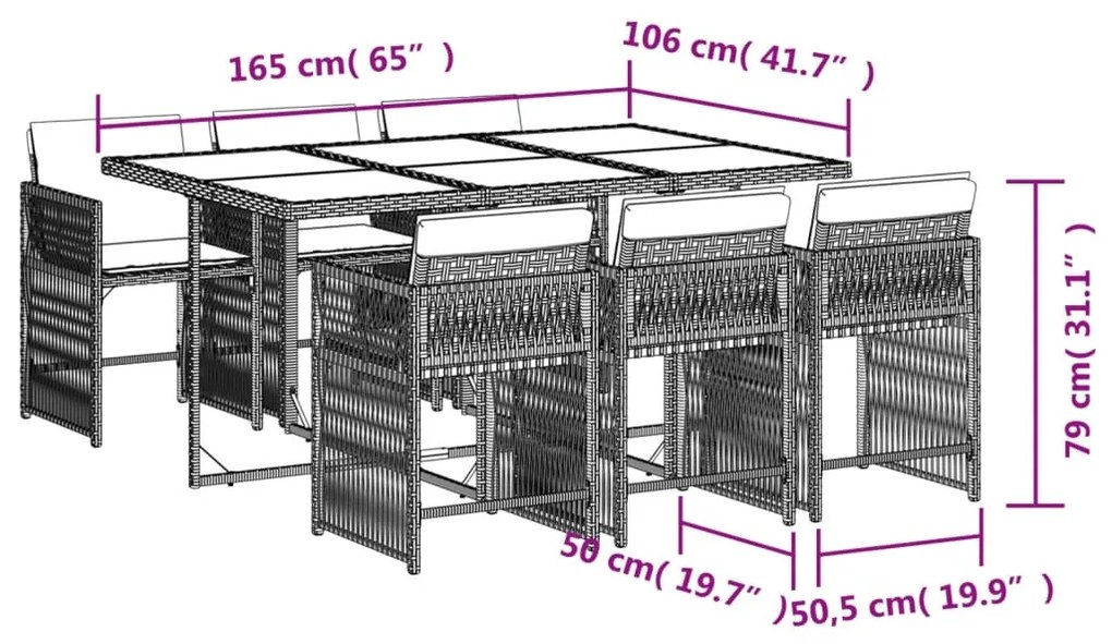 vidaXL Σετ Τραπεζαρίας Κήπου 7 τεμ. Μπεζ Συνθετικό Ρατάν με Μαξιλάρια