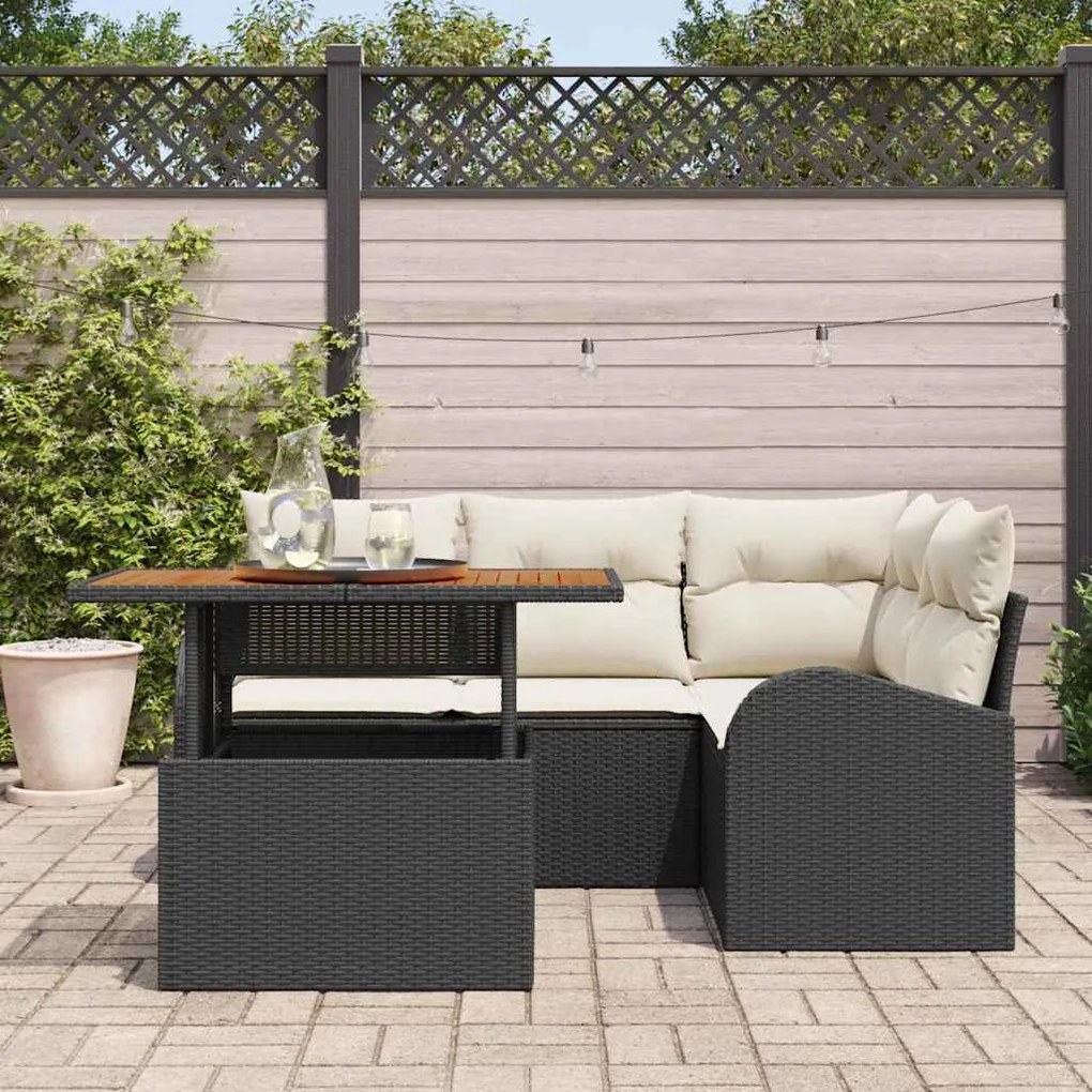 vidaXL Σετ Καναπέ Κήπου 5 pcs Μαύρο και κρεμ 100 x 55 x 73 εκ
