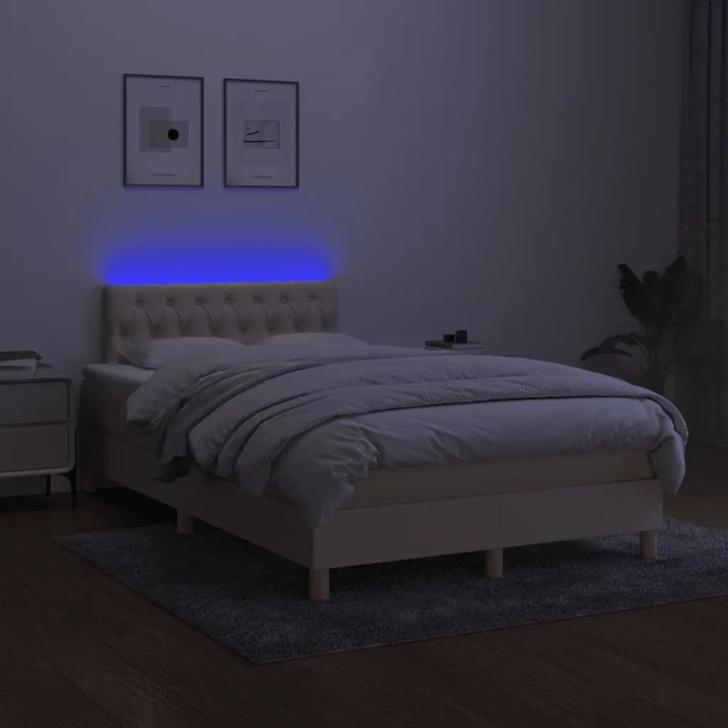 vidaXL Κρεβάτι Boxspring με Στρώμα & LED Κρεμ 120x190 εκ. Υφασμάτινο