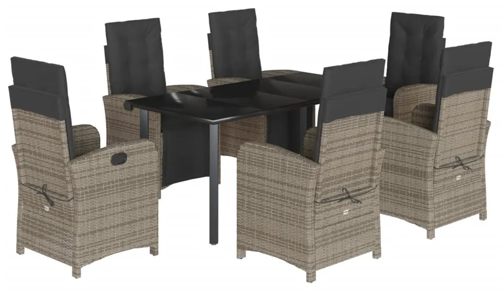 vidaXL Σετ Τραπεζαρίας Κήπου 7 τεμ. Γκρι Συνθ. Ρατάν με Μαξιλάρια