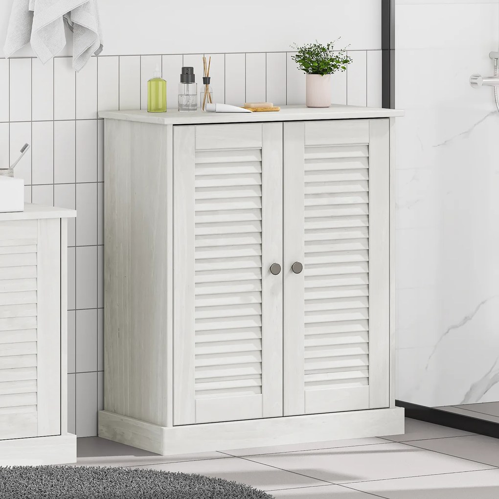 vidaXL Ντουλάπι Μπάνιου Λευκό 68 x 34 x 80 εκ Μασίφ ξύλο πεύκου