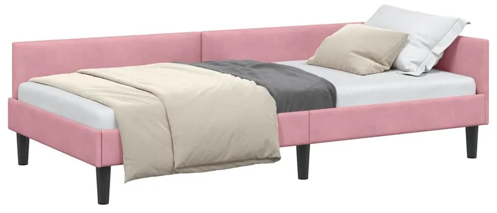 vidaXL Πλαϊνό Κρεβάτι Ροζ 100 x 200 cm Βελούδο και Στιβαρή ξυλεία