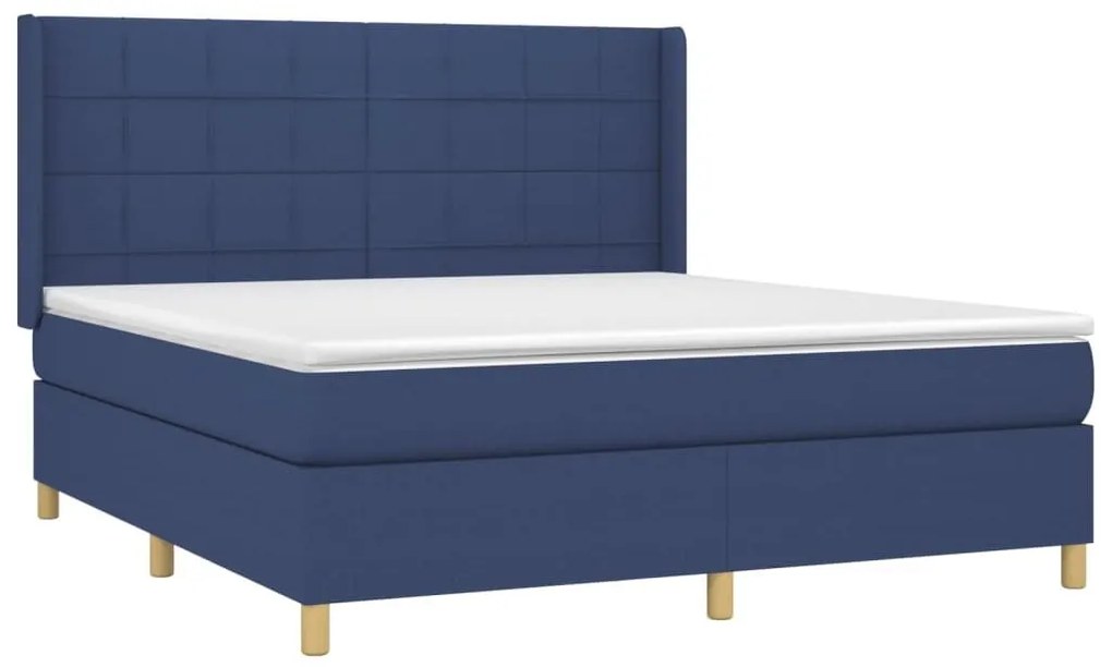 Κρεβάτι Boxspring με Στρώμα Μπλε 160x200 εκ. Υφασμάτινο - Μπλε