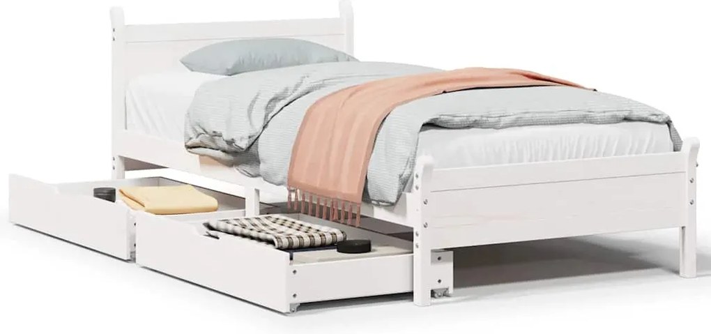 vidaXL Σκελετός Κρεβ. Χωρίς Στρώμα Λευκό 75x190 εκ Μασίφ Πεύκο