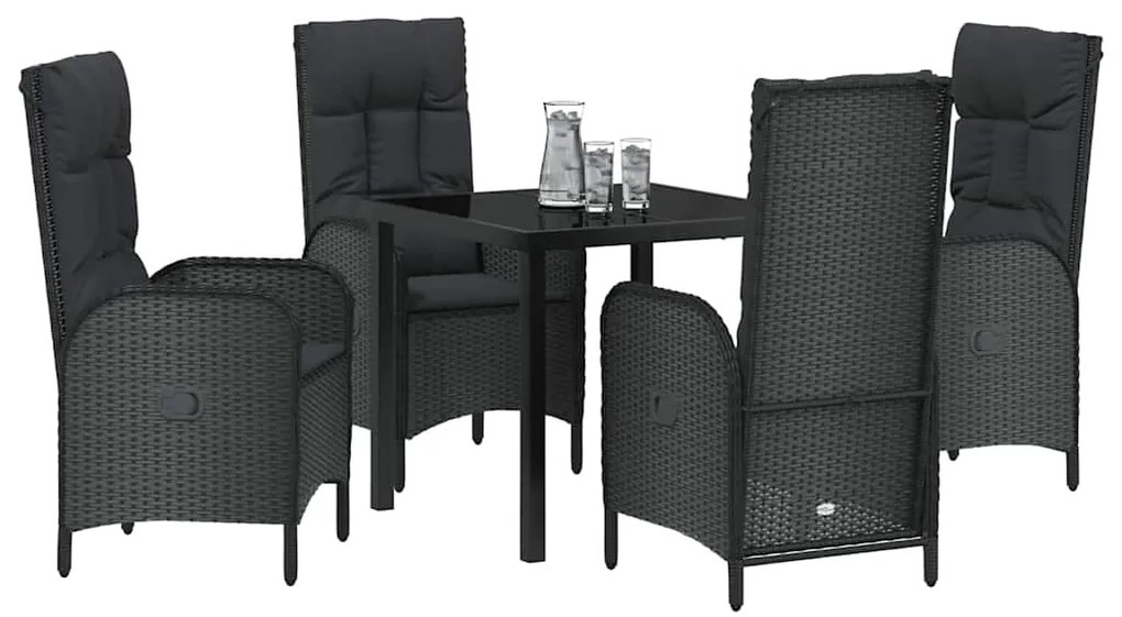 vidaXL Σέτ φαγητού για κήπο με μαξιλάρι 5 pcs Μαύρο Πολυ ράταν