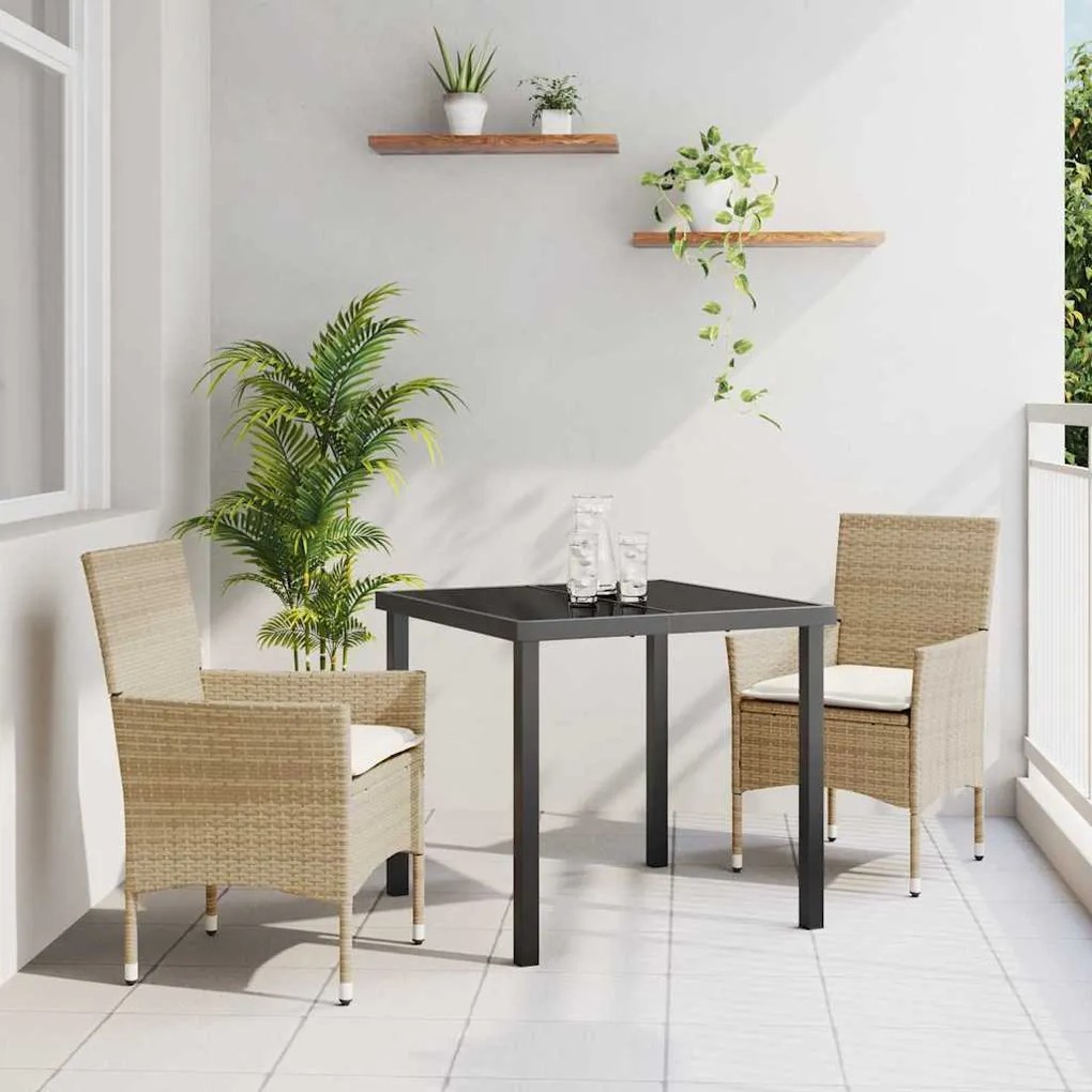 vidaXL Σέτ φαγητού για κήπο με μαξιλάρι 3 pcs Μπεζ Πολυ ράταν