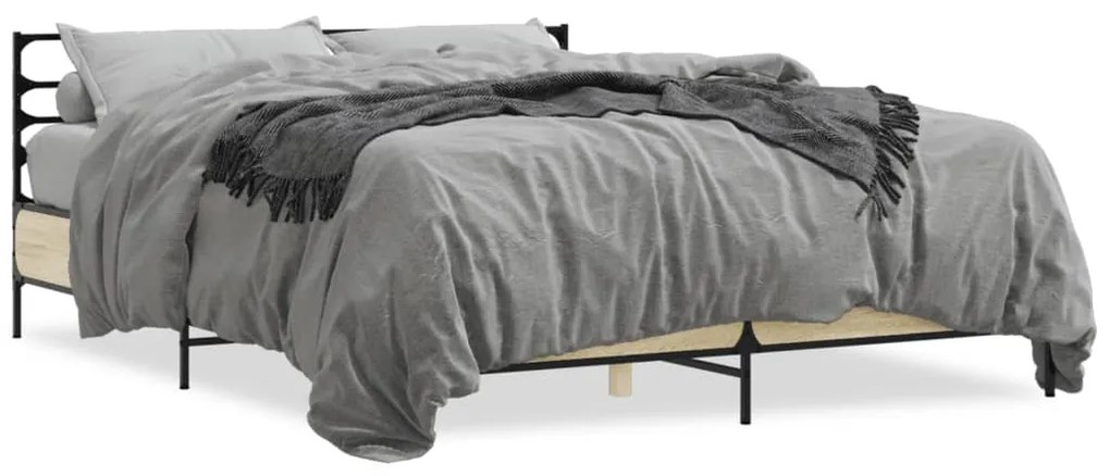 vidaXL Πλαίσιο Κρεβατιού Sonoma Δρυς 150x200 εκ. Επεξ. Ξύλο &amp; Μέταλλο