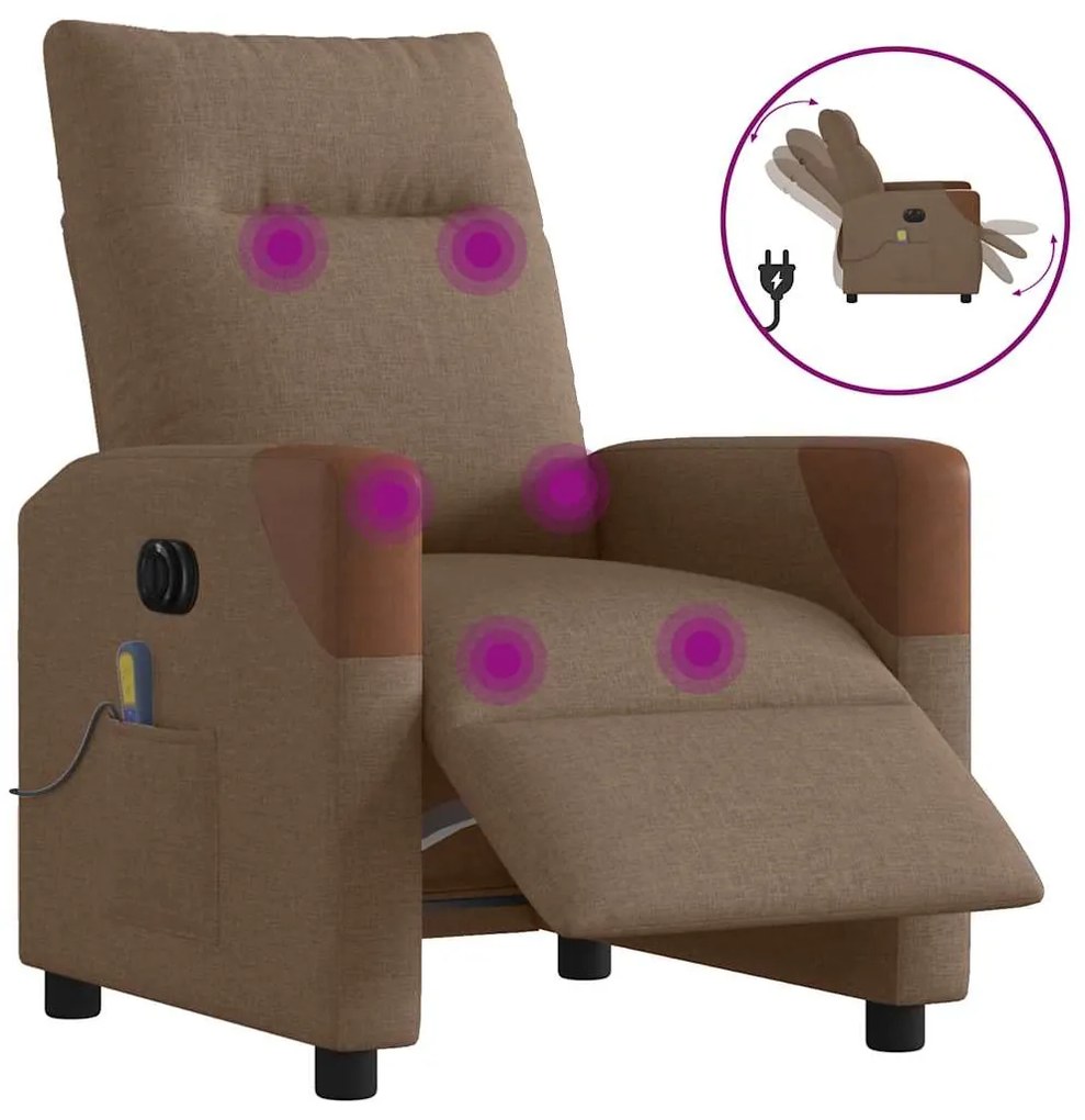 Πολυθρόνα Μασάζ Ηλεκτρική Ανακλινόμενη Καφέ Υφασμάτινη