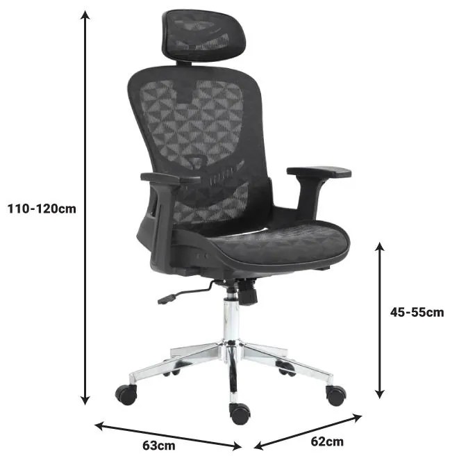 Καρέκλα γραφείου εργασίας Mergi μαύρο mesh 62x63x120εκ 62x63x120 εκ.