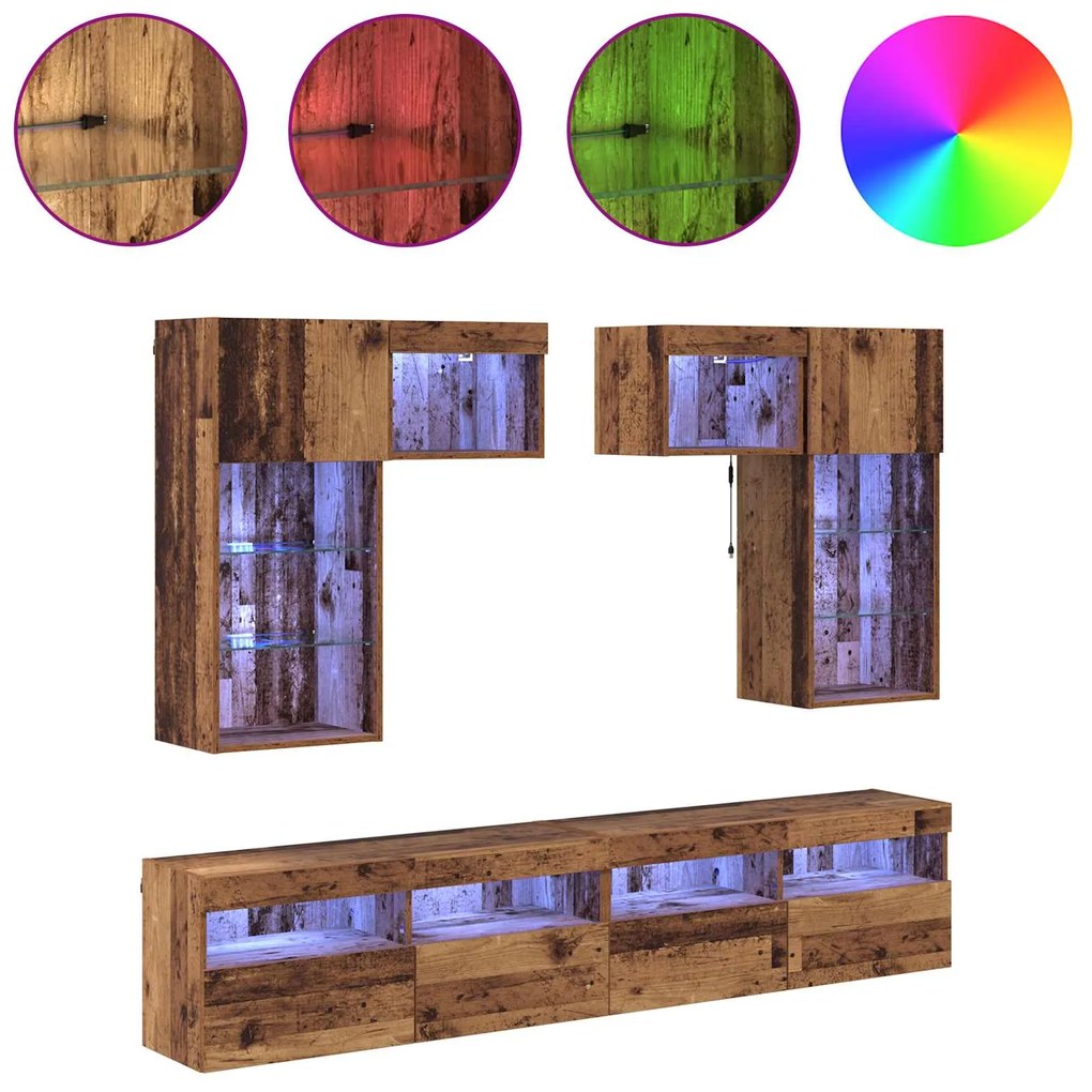 vidaXL Μονάδες Τοίχου Τηλεόρασης 6 pcs Μαύρη Οξυά Επεξεργασμένο ξύλο