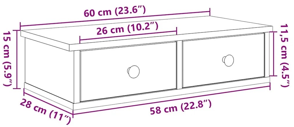 Ράφι τοίχου με συρτάρια Λευκό 60x28x15 cm Κατασκευασμένο ξύλο 859941