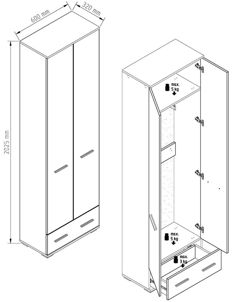 Έπιπλο Εισόδου LINEA Λευκό/Μαύρο 60x202.5x32