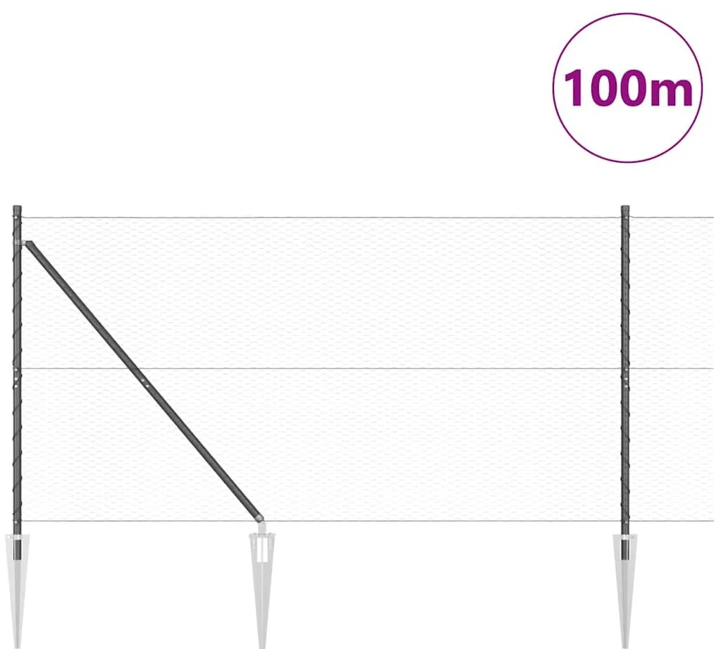 vidaXL Φράχτης με Στήλες. Γκρι 1.4 x 100 m Ατσάλι με επικάλυψη PVC