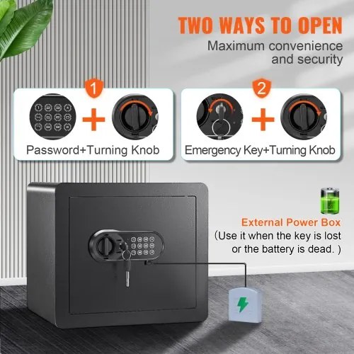 VEVOR Safe, 1.2 Cubic Feet Home Safe, Steel Security Safe with Digital Keypad and 2 Keys, Cabinet Safe with Fire-proof Bag, Protect Cash, Gold, Jewelry, Documents for Home, Hotel, 15.8x11.8x13.8 inche
