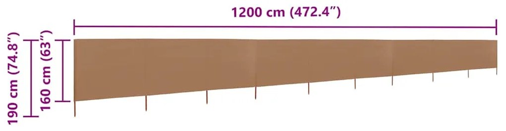 vidaXL Προστατευτικό Αέρα με 9 Πάνελ Taupe 1200 x 160 εκ. Υφασμάτινο