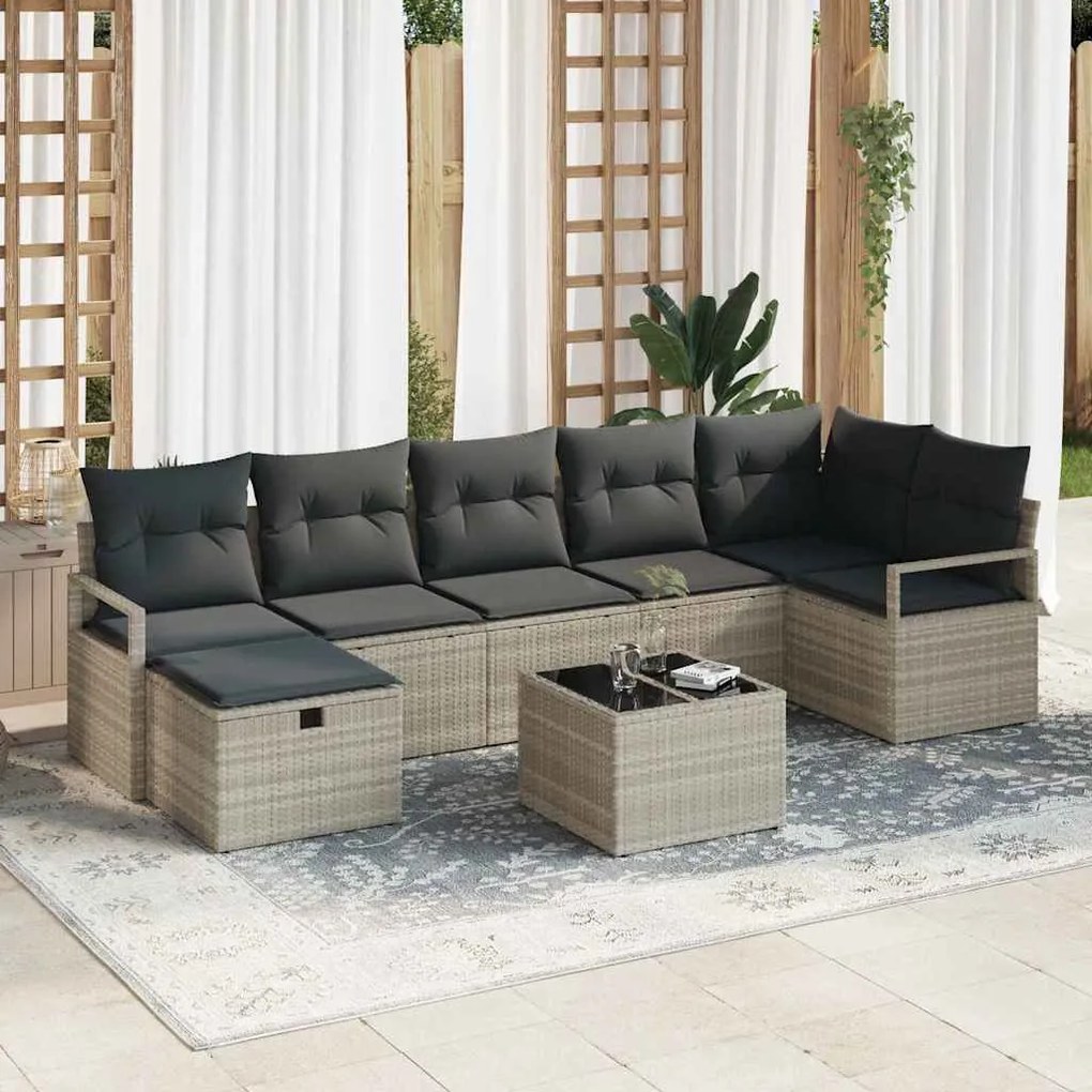 vidaXL Σετ Καναπέ Κήπου 8 pcs Ανοιχτό γκρι 287 x 122 x 85 εκ